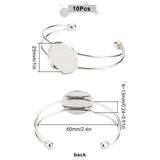 10Pcs Brass Cuff Bangle Making, Blank Bangle Base, with Flat Round Tray, Silver, Inner Diameter: 2-1/2 inch(6.4cm), Tray: 25mm