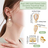 20Pcs Brass Cubic Zirconia Stud Earring Findings, with Horizontal Loops, Teardrop, with 20Pcs Ear Nuts, Real 18K Gold Plated, 9.5x5.5mm, Hole: 1mm, Pin: 0.8mm