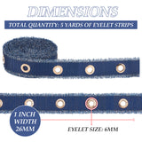 5 Yards Polyester Raw Edged Ribbon, with Golden Tone Alloy Eyelets, Midnight Blue, 1 inch(26mm)