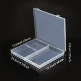 Plastic Bead Containers, 2 Compartments, Rectangle, Clear, 21.2x18.4x2.6cm, Compartments: 10.6x17.6cm, 2 Compartments/box, 2pcs/box