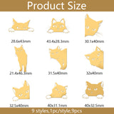 Nickel Decoration Stickers, Metal Resin Filler, Epoxy Resin & UV Resin Craft Filling Material, Golden, Cat Shape, 4x4cm, 9 style, 1pc/style, 9pcs/set