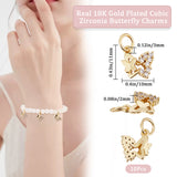 10Pcs Brass Micro Pave Cubic Zirconia Charms, Butterfly, Real 18K Gold Plated, 11x10x2mm, Hole: 3mm