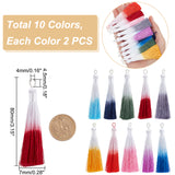 20Pcs 10 Colors Polyester Tassel Big Pendant Decorations, Mixed Color, 80x7mm, Hole: 4x4.5mm, 2pcs/color