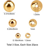 Brass Spacer Beads, Round, Real 18K Gold Plated, 4mm/6mm/8mm, Hole: 1mm & 1.5mm, 60pcs/box