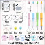DIY Animal Beaded Pen Making Kit, Including Dog & hedgehog & Koala & Panda & Cow Silicone Beads, Plastic Beadable Pens, Mixed Color, 60Pcs/bag