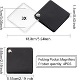 Folding Pocket Magnifiers, Square with ABS Plastic and Iron Findings, for Reading, Science, Jewelry, Black, 5.55x5.55x1.1cm