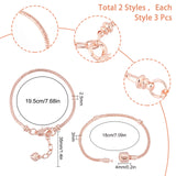 6Pcs 2 Style Brass European Style Bracelet Making, Rose Gold, 3pcs/style