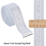 7M Flat Ethnic Style Polyester Ribbons, Jacquard Ribbon, Tyrolean Ribbon with Floral Pattern, White, 1-1/4 inch(33mm), about 7.66 Yards(7m)/Roll