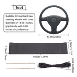 DIY Hand Sewing Genuine Leather Steering Wheel Cover, with Wax Cord and Needles, Black, Leather: 101x380x1.5mm