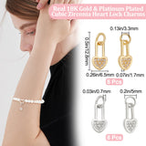 16Pcs 2 Colors Brass Micro Pave Clear Cubic Zirconia Charms, with Jump Ring, Heart Lock Charm, Real Gold Plated & Real Platinum Plated, 12.8x6.5x1.7mm, Hole: 3.3mm, 8pcs/color