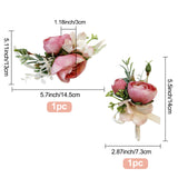 2Pcs 2 Style Silk Imitation Rose Corsage Boutonniere, with Silk Cloth Imitation Rose Wrist Corsages, for Wedding, Party Decorations, Hot Pink, 140~725x10~73mm, 1pc/style