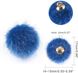 Faux Mink Fur Covered Pendants, with Golden Tone Brass Findings, Round, Mixed Color, 17x14~15mm, Hole: 2mm