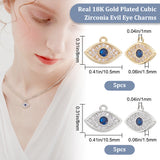 10Pcs 2 Colors Brass Micro Pave Clear & Marine Blue Cubic Zirconia Charms, Evil Eye Charm, Mixed Color, 8x10.5x1.5mm, Hole: 1mm, 5pcs/color