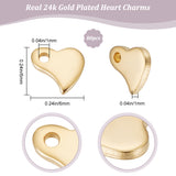 80Pcs 201 Stainless Steel Charms, Stamping Blank Tag, Heart, Real 24K Gold Plated, 6x6x1mm, Hole: 1mm