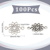 100Pcs Tibetan Style Alloy Connector Charms, Chakra Flower Links, Cadmium Free & Lead Free, Antique Silver, 20x14x1.5mm, Hole: 1mm