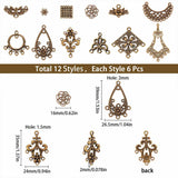 Tibetan Style Alloy Chandelier Component Links, Antique Bronze, 16x1.5mm, 72pcs/box