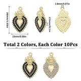 20Pcs 2 Colors Alloy Rhinestone Pendant, Teardrop with Flower Charms, Mixed Color, 26x15x2.5mm, Hole: 1.8mm, 10Pcs/color