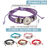 6Pcs 6 Colors PU Leather Braided Triple Layer Bracelet Making, Punk Style Platinum Alloy Snap Link Interchangeable Bracelet Accessory for Women, Mixed Color, Inner Diameter: 2-1/4 inch(5.6cm)~3-3/8 inch(8.5cm), 1pc/color