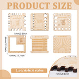 Wood Braided Cord Measure Rulers, Knitting Measure Tool Kit, Square, BurlyWood, 6.4x6.4x0.5cm, Hole: 5mm, 6 style, 1pc/style, 6pcs/set, 1 set/box
