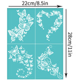 Self-Adhesive Silk Screen Printing Stencil, for Painting on Wood, DIY Decoration T-Shirt Fabric, Turquoise, Butterfly, 280x220mm