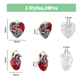 24Pcs 2 Style Alloy Enamel Pendants, Heart Charm, Antique Silver & Silver, 24~25x16~20x2~4mm, Hole: 2.2~2.5mm, 12pcs/style