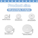 5 Styles 304 Stainless Steel Spacer Beads, Flat Round/Disc, Stainless Steel Color, 4~10mm, 60pcs/style, 300pcs/box