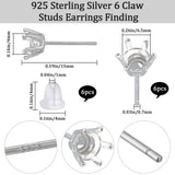 3 Pairs Rhodium Plated 925 Sterling Silver Studs Earrings Finding, Earring Settings, with 6Pcs Plastic Ear Nuts, with S925 Stamp, Platinum, 15mm, Tray: 4mm