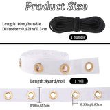 4 Yards Cotton Ribbons with Golden Tone Eyelet Rings, for Garment Accessories, with 10M Black Cotton String Threads, White, Ribbon: 1 inch(25mm), Cotton String Threads: 3mm