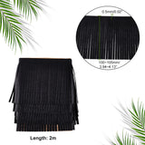 2 Meters PU Imitation Leather Tassels Trimming, for Costume Accessories, Black, 100~105x0.5mm