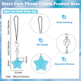 Acrylic Star Charms Mobile Strap, Nylon Cord Mobile Accessories Decoration, Mixed Color, 10.8cm, 9pcs/set