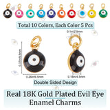 50Pcs 10 Colors Brass Enamel Charms, Real 18K Gold Plated, Long-Lasting Plated, with Jump Ring, Evil Eye, Mixed Color, 9.5x6.5x4.5mm, Hole: 2.5mm, 5pcs/color