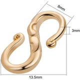 Brass S-Hook Clasps, Long-Lasting Plated, Real 18K Gold Plated, 13.5x8x3mm, 10pcs/set