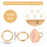 1000Pcs 304 Stainless Steel Open Jump Rings, Metal Connectors for DIY Jewelry Crafting and Keychain Accessories, Real 24K Gold Plated, 21 Gauge, 5x0.7mm