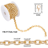DIY Chain Necklace Making Kits, Including 3m Aluminium Curb Chain, 10Pcs Zinc Alloy Lobster Claw Clasps and Spools, Light Gold, 10x7x2mm