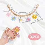 2Pcs Iron Chain Purse Strap Extenders, Resin Flower & ABS Plastic Imitation Pearl Pendant Bag Strap, Colorful, 25cm