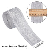 Polyester Ribbons, Jacquard Ribbon, Floral Pattern, Silver, 1-5/8 inch(42mm)