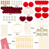 123 Pieces DIY Fashion Valentine's Day Earring Making Kits, Including Flocky Acrylic Beads & Pendants, Satin Ribbon, Glass Pearl Beads, Brass Earring Hooks, Mixed Color, 10.5~11x12x5mm, Hole: 1.8mm, 6pcs/box