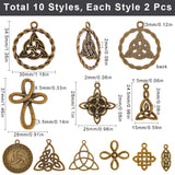 20Pcs 10 Styles Alloy Pendants, Trinity Knot Charm, Antique Bronze, 23~37x9.5~30x1.5~3.5mm, Hole: 1.8~8.5x1.5~4mm, 2pcs/style