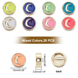 Brass Enamel Beads, Real 18K Gold Plated, Flat Round with Moon Pattern, Mixed Color, 10x3.5mm, Hole: 1.6mm, 20pcs/box