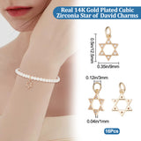 Brass Micro Pave Clear Cubic Zirconia Charms, with Jump Ring, Star of David Charm, Real 14K Gold Plated, 12.5x9x1mm, Hole: 3mm, 16pcs/box