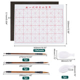 10 Sheets Gridded Magic Cloth Water-Writing, with 1Pc Spoon Shape Ink Tray Container and 3Pcs 3 Style Chinese Calligraphy Brushes Pen, Mixed Color, 9.6~43x4.4~33x0.01~2cm
