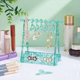 Transparent Acrylic Earring Display Stand, with Sequins, Coat Hanger Shape, Medium Sea Green, Finish Product: 15.2x8.2x15.5cm, Hole: 2mm, about 13pcs/set, 1 set/box