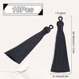 10Pcs Nylon Tassels Big Pendant Decorations, Black, 83~92x9~10mm, Hole: 1.5~4mm
