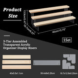 3-Tier Assembled Transparent Acrylic Organizer Display Risers, Wooden Tiered Display Holder for Action Figures, Cosmetic, Favor Goods Storage, Navajo White, Finish Product: 40x16.7x13.9cm