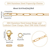 DIY Chain Bracelet Necklace Making Kit, Including 304 Stainless Steel Paperclip Chains & Clasps & Jump Rings, Golden, Chain: 16.4 Feet(5m)/bag