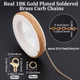 DIY Chain Bracelet Necklace Making Kit, Including Brass Cable Chains & Jump Rings, 304 Stainless Steel Lobster Claw Clasps, Real 18K Gold Plated, Chain: 10M/set