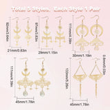 5 Pairs 5 Style Star & Moon Tarot Theme Alloy Dangle Earrings for Women, Golden, 82~133x21~45mm, Pin: 0.8mm, 1pair/style