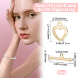 16 Sets Eco-friendly Brass Toggle Clasps, Long-Lasting Plated, Heart, Real 24K Gold Plated, Heart: 10.5x8.5x1.5mm, Hole: 1.2mm, Bar: 4x17x1.5mm, Hole: 1mm