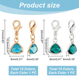 2 Sets 2 Colors Triangle Glass Pendant Decorations, with Zinc Alloy Lobster Claw Clasps, Golden & Silver, 21~22mm, Pendant: 10.5x8x4mm, 12pcs/set, 1 set/color