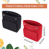 2Pcs 2 Colors Felt Purse Organizer Insert, Toiletry Bag Organiser Accessories, Rectangle, Mixed Color, 9x20.5x17.5cm, 1pc/color